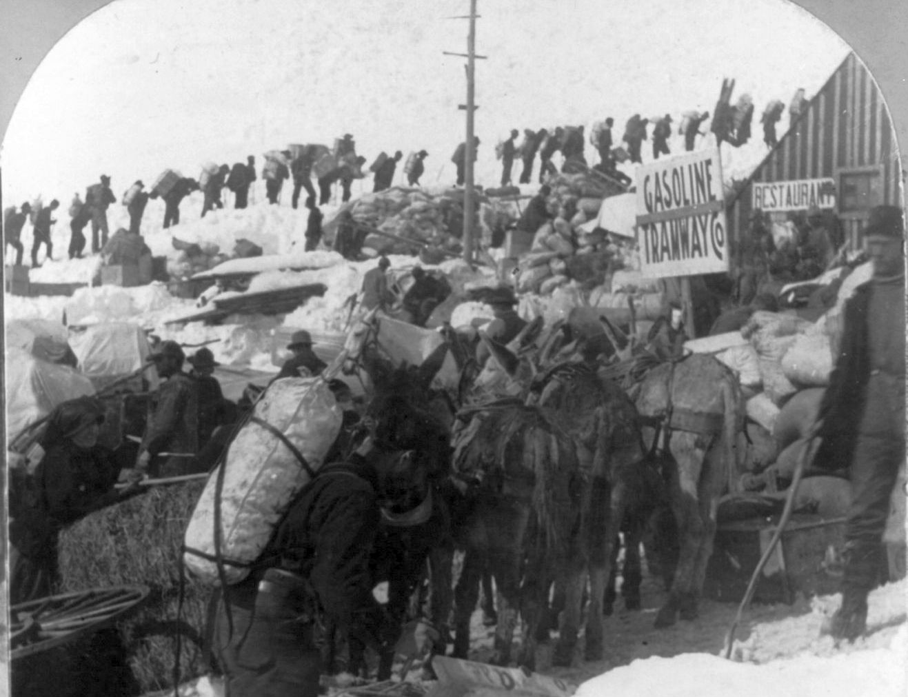 Miners and packers start on the long Dyea Trail. Library of Congress.