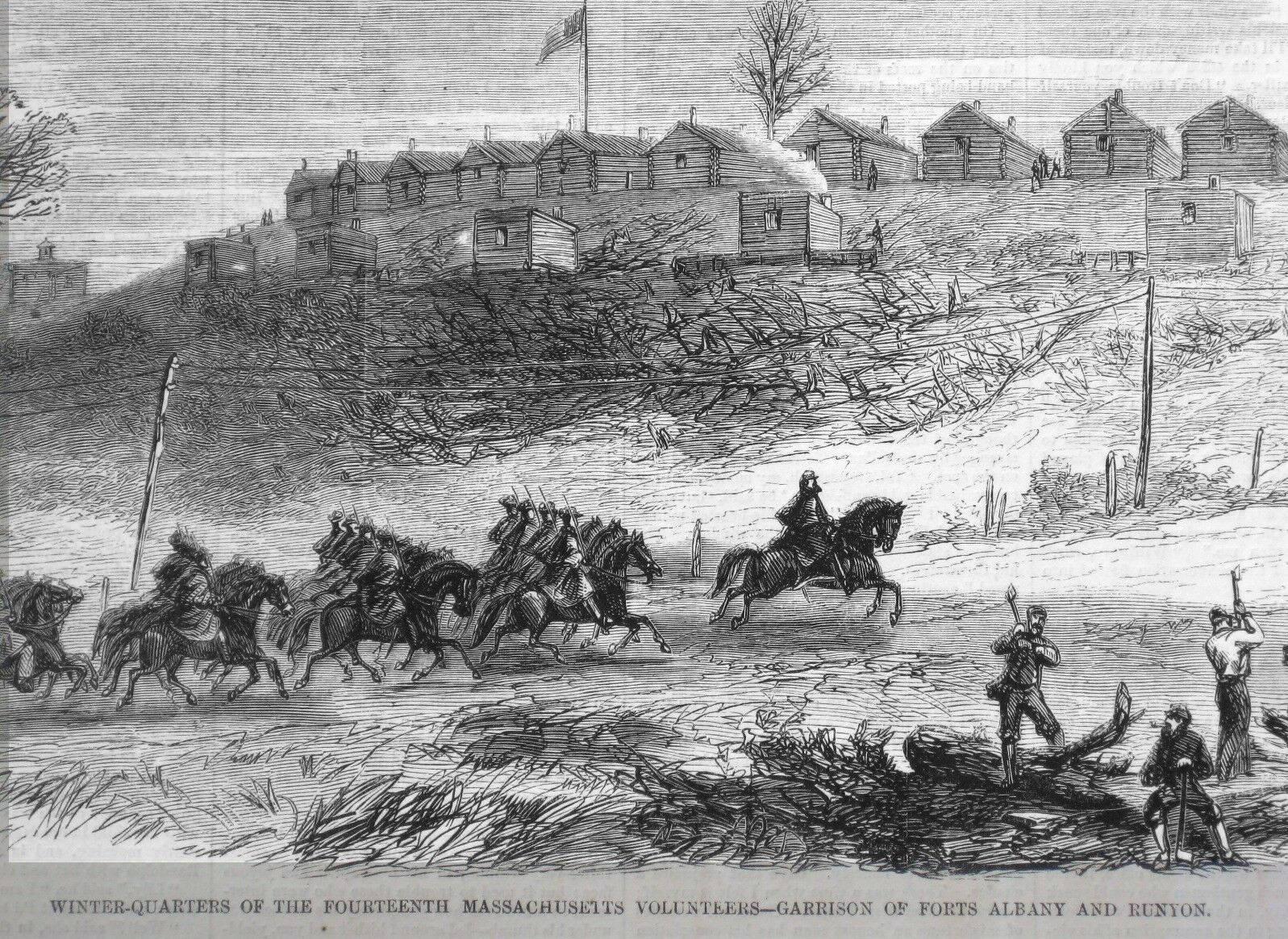 Julia passed by Massachusetts soldiers in Forts Albany and Runion on the way back to Washington. Fort Runion guarded the Long Bridge that crossed from Virginia into the District of Columbia.