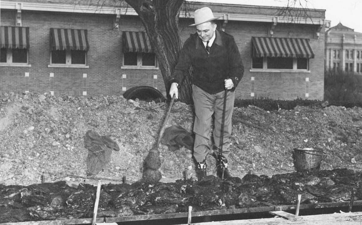 Texas Gov. Lee "Pappy" O'Daniel served up 40,000 pounds of meat from 180 tables to celebrate his election win. Portal to Texas History.