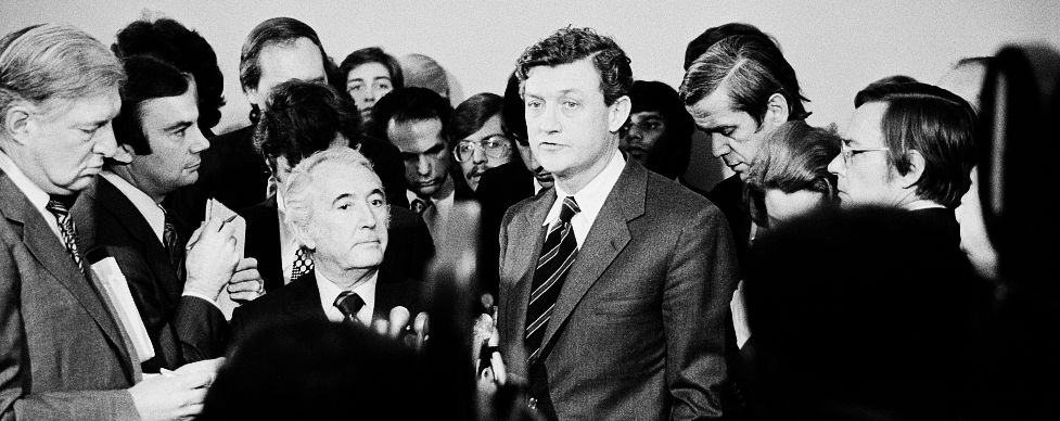 During the Nixon impeachment hearings, lead attorney John Doar (center right) asked a panel of distinguished historians to provide the Judiciary Committee with a comprehensive discussion of misdeeds by past presidents.