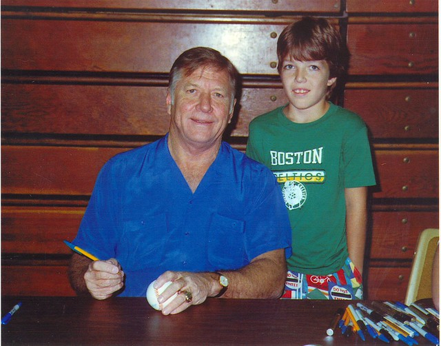 Mickey Mantle signs the baseball card of an adoring fan, Preston Mesarvey in Marietta, Georgia in 1988. Photo Courtesy of Preston Mesarvey